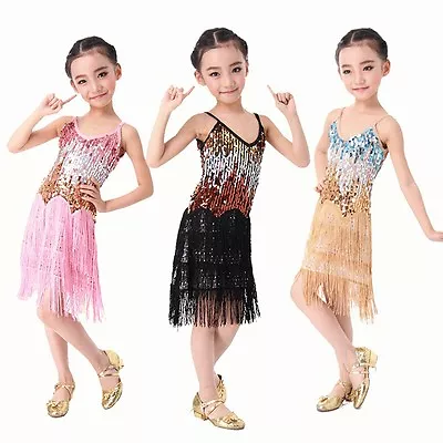 KID's Children's Latin Costumes Salsa Ballroom Dance Dress Girls Dancewear Dress • $29.87