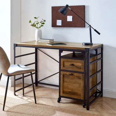 £160 • Buy Walker Edison Angle Iron Filing Cabinet Desk - Rustic Oak RRP £350