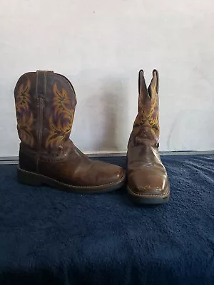 Justin Driller Western Steel Toe Work Cowboy Boots Leather WK4682 Mens Sz 8.5D • $49.55