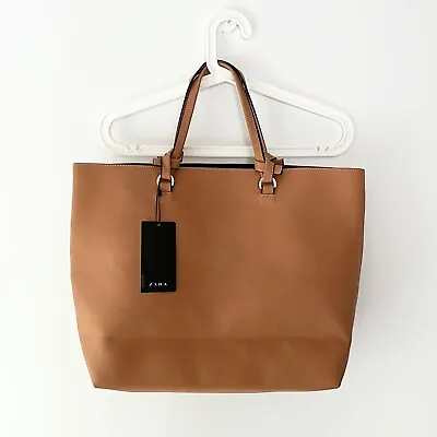 $53.99 • Buy ZARA Minimal Knotted Handle Tote Shopper Bag W/ Interior Pouch Nude Tan 8842/104