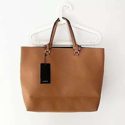 $53.99 • Buy ZARA Minimal Knotted Handle Tote Shopper Bag W/ Interior Pouch Nude Tan 8842/104