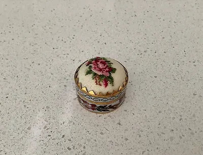 Vintage Brass Enamelled CloisonnÉ Floral Embroidered Hinged Lid Pill Box • $24