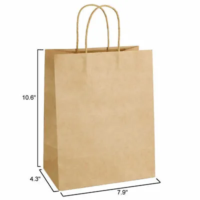 $26.99 • Buy 100pcs Brown Kraft Paper Bags With Handles Gift Retail Merchandise Shopping Bag
