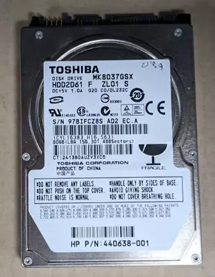 Mk8037gsx Hard Drive Toshiba 80gb Sata 2.5  5400rpm • £15