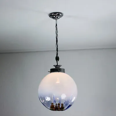 Mazzega Ball Light Opal And Chrome Diameter 11.8  Italian Austrian Era Style • $699