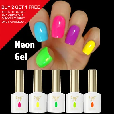 SGP Neon Gel Nail Polish UV LED Soak Off Nail Gels Pink Red Yellow Colour Coat • £3.95