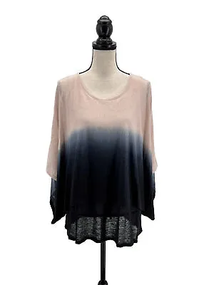 Marla Wynne Womens Layered Poncho Top Blue Pink Ombré Large Kimono Sleeves Linen • $25.49