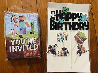 Huge Lot Minecraft Birthday Party Supplies - Invitations Cake & Cupcake Toppers • $37