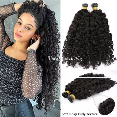 Long Curly I Tip Human Hair Extension Brazilian Pre-Bonded Stick I Tip Hair 100g • $70.98