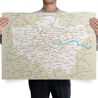 Detailed Map Of London Boroughs Educational Poster Print A5 A4 A3 A2 A1 • £3.99