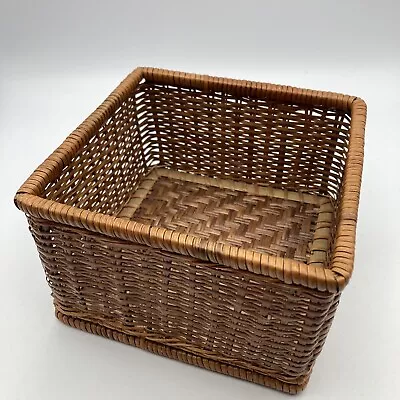 $9.99 • Buy Small Vintage Square Willow Wicker Basket Desk Table Top Makeup Art