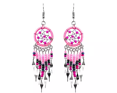 Dream Catcher Long Seed Beaded Metal Dangle Earrings Handmade Boho Women Jewelry • $13.99