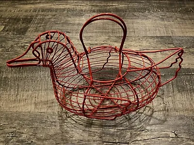 Vintage Red Metal Wire Duck Egg Fruit Basket Holder - Farmhouse Country Decor • $19.99