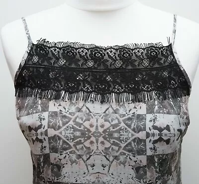 Marks & Spencer Print Detail Satin Lace Slip Dress Size 10 UK #D9 • £9