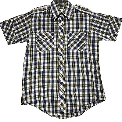 Vintage Youngbloods Shirt Mens M Blue Short Sleeve Western Button Up Epaulets  • $12.40