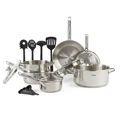 T-fal Cook & Strain Stainless Steel Cookware Set' 14 Piece Set Dishwasher Safe • $79.59