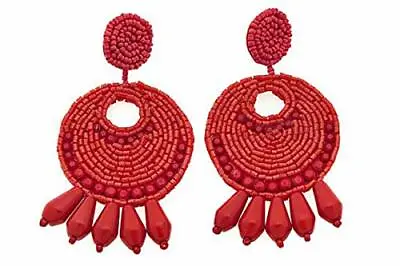 $4.25 • Buy HSN KJL By Kenneth Jay Lane  Legendary Boho  Red Dangle Earrings Clip On