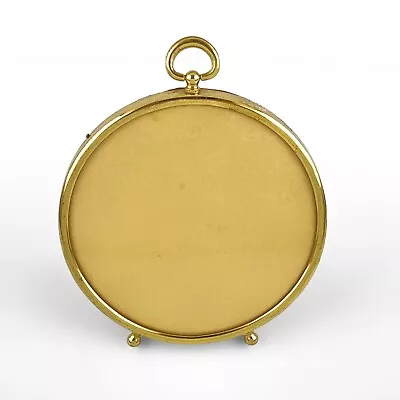 Vintage Metal Gold Color Circle Round Footed Picture Frame Convex Glass • $14.99