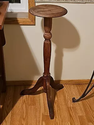 Vintage Oak Pedestal Plant Stand Display Table  • $95