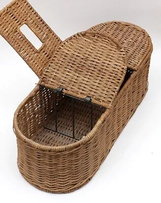 Vintage 3-Section Wicker Fishing Basket Creel W/ Metal Bars • $24.95