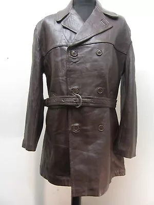 Vintage 50's Leather Barnstormer Trench Coat Jacket Size L Wool Lined • $97.42