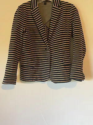 J Crew Maritime Knit Blazer Jacket Womens XS Black Beige Stripes Style #84593 • $20.53