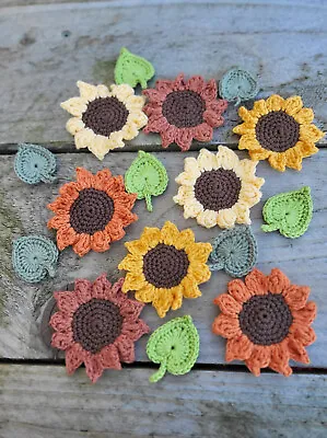  Handmade Crochet 8 Sunflowers And Leaves Crafts Embellishment Applique Patches  • £8.50