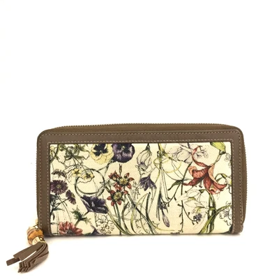 $4.25 • Buy GUCCI GG Floral Canvas Leather Zip Around Long Wallet /1J1696
