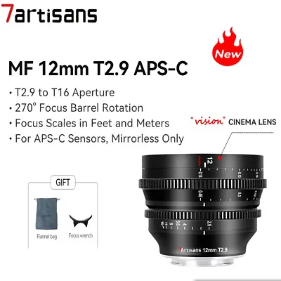 7artisans 12mm T2.9 APS-C Cine Lens For Sony Fuji Nikon Canon M4/3 Leica L Mount • £260