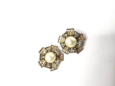 Vintage Crystal HAR Rhinestone/Faux Pearl Clip On Earrings #18 • $27