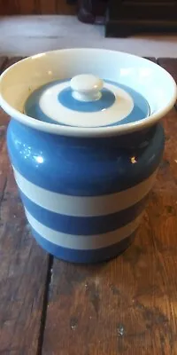 Antique Cornish T.G. Green Blue White England Lid Jar Canister Crackling Vintage • $31.25