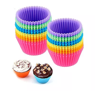 Reusable Silicone Cupcake Baking Cups 24 Pack 2.75 In Cups & Non-stick Muffin • $9.30