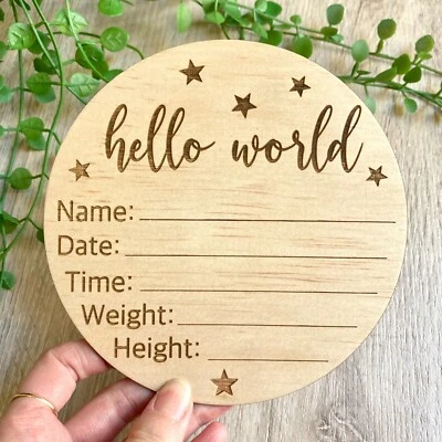 Hello World Plaque | New Baby Sign | Hello World Sign | Birth Announcement Sign • $19.95