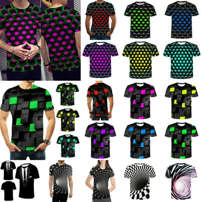 £6.99 • Buy Men's T-shirt Hypnosis Swirl Print 3D Optical Illusion Short Sleeve Casual Tops
