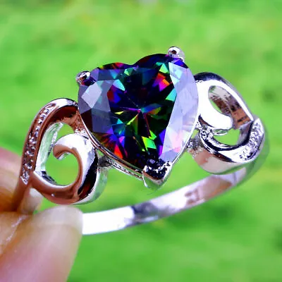 925 Sterling Silver Rainbow Mystical Fire Topaz Wedding Engagement Ring Size 9 • $15.74