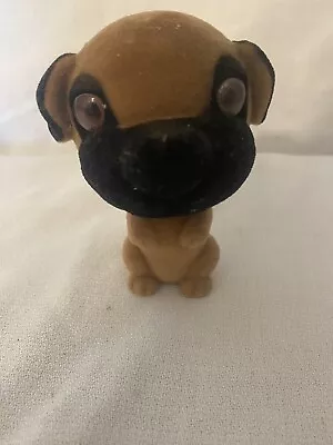 Vintage Flocked Bobble Head Nodder Brown Black Begging Dog Glass Eyes • $15