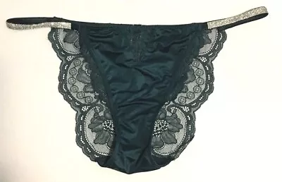 Victorias Secret Green Black Ivy Shine Strap Lace Inset Cheeky Panty Silky Body • $39.99