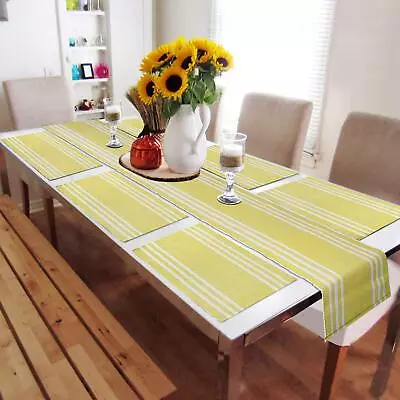$100.09 • Buy Cotton Rectangular Washable Dining Table Mats With Runner Yellow 6 Pieces