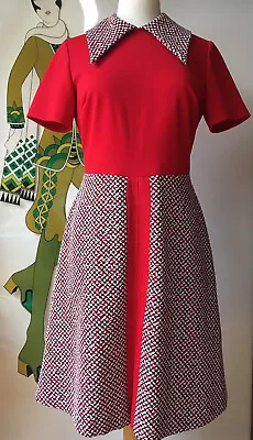 £29 • Buy VINTAGE 60s 70s CRIMPLENE A LINE DRESS DAGGER COLLAR SIZE 10 12 MOD TWIGGY ERA