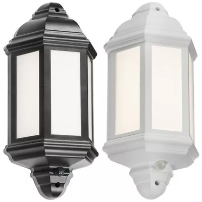 LED Outdoor Half Lantern Wall Light With PIR 8W Cool White 4000K Knightsbridge • £58.23