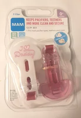 Mam Pacifier Clip (2 Pc Set) I Love Daddy 0+ Months Pink White Brand New Sealed  • $15