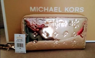 NWT Michael Kors Leather Jet Set Travel LG Flat MF Phone Wristlet Rose Gold • $60