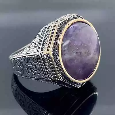 Natural Amethyst Men's Ring  Silver Handmade Ring  Amethyst Men's Ring • $75