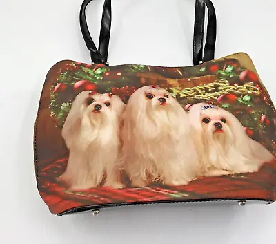 Christmas Festive Maltese Dog & Rhinestones Tote Shoulder & Hand Bag 8  X 4  • $12