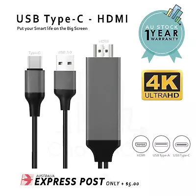 $19.99 • Buy USB Type-C To HDMI 4K USB 3.0 Cable HDTV Adapter For Phone Tab Laptop