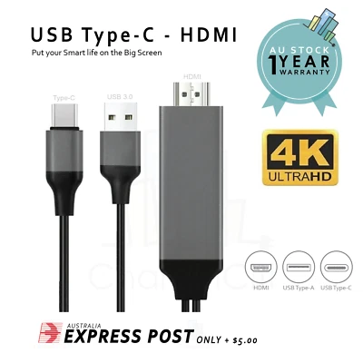 $19.99 • Buy USB Type-C To HDMI 4K USB 3.0 Cable HDTV Adapter For Phone Tab Laptop