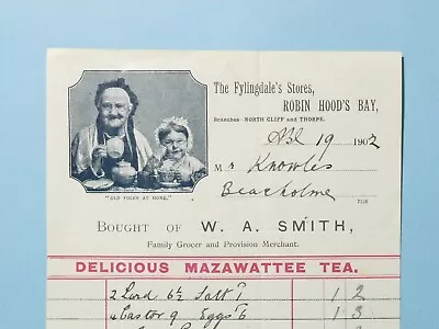 1902 Pictorial MAZAWATTEE TEA Advert Invoice Fylingdale's Robin Hood's Bay • $67.70