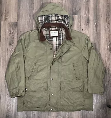 Men’s Orvis Wax Cloth Field Coat Hood Green Jacket 2XL XXL Outdoors • $46.88