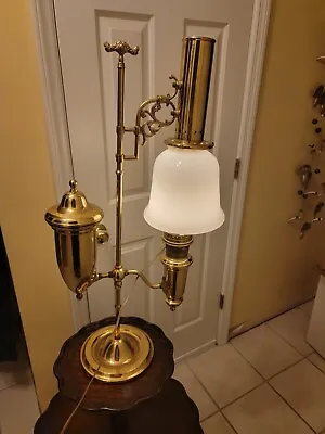 Vtg 1983 Aladdin Brass Student Lamp Milk Glass Shade Electric 75th Anniversary • $183.17