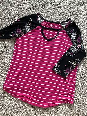 Maurices Top Women's XL Pink Stripe Floral Soft Knit 3/4 Sleeve 24/7 Top Shirt • $16